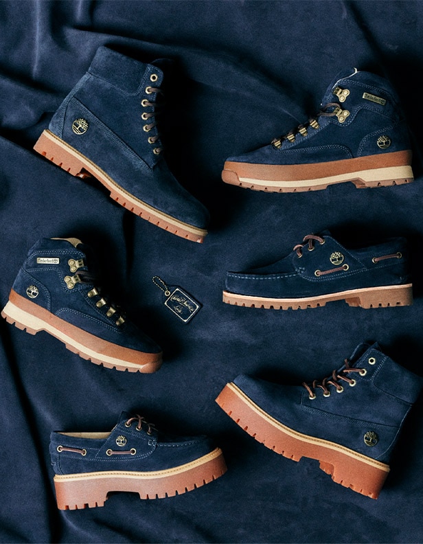Image letdown of the Timberland Indigo Suede Collection.